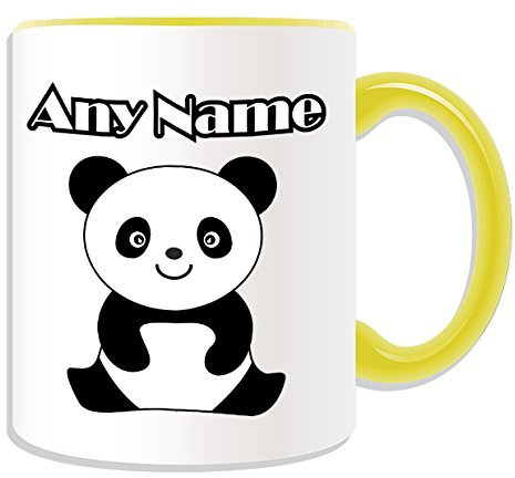 Regalo personalizzato – Seduta panda cub tazza, motivo: animali, vari colori disponibili, qualsiasi nome/messaggio sulla tua tazza unica, Ceramica, Yellow