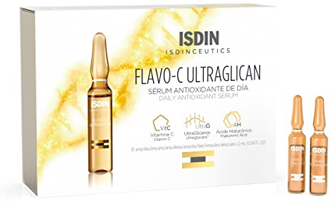 ISDIN Isdinceutics Flavo-C Ultraglican antioxidatives Tagespflege-Serum (30 Einzelampullen) | Schützt die Haut vor Schäden durch freie Radikale