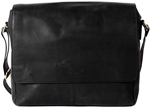 HOLZRICHTER Berlin - Premium Umhängetasche (M) aus Leder - Handgefertigte Messenger Bag im Vintage Design - Ledertasche für Herren und Damen - schwarz anthrazit