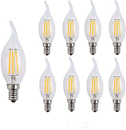 ougeer Set 8 E14 Filament LED Kerze E14 4 W, 400lm, AC 220-240 V Warmweiß 2700 K, Flame Tip Candle Lampe C35 LED Kerze Edison Halogen-Leuchtmittel 40 W ersetzt
