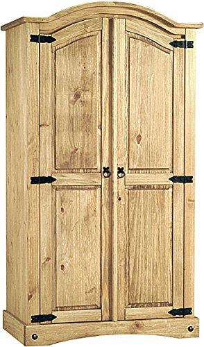 Corona Wardrobe 2 Doors, 1020W x 560D x 1885H, Full Hanging with Shelf, Solid Waxed Light Pine, Bedroom Furniture