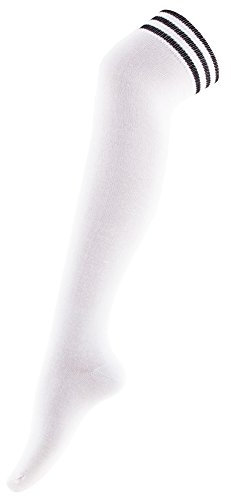Funny Fashion Cheerleader Overknees - Damen Kniestrümpfe mit schwarzen Streifen - Perfektes Zubehör Schulmädchen Fußball Spielerin Kostüm Fasching Mottoparty