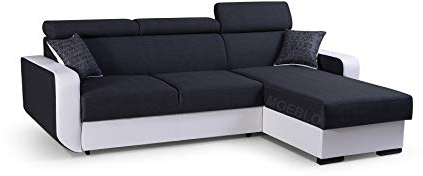 mb-moebel Ecksofa mit Schlaffunktion Eckcouch mit Bettkasten Sofa Couch mit verstellbare Kopfstütze L-Form Polsterecke Schlafsofa Gästebett - 236x165x97 cm - Pedro (Schwarz + Weiß, Ecksofa Rechts)