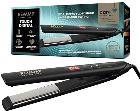 REVAMP Touch Digital Ceramic Straightener - Salon Straightening and Curling with Ceramic Ionic Plates, Perfect for Long or Short Hair, Professional Touch Temperature Control, 3 m Cable - Black