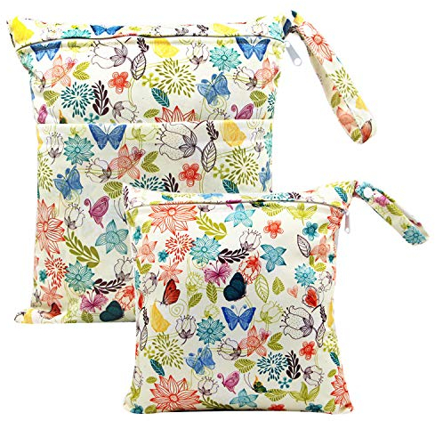 FenFang Wetbag Kindergarten, 2 Stück Nasstaschen Windeltasche Stoffwindeln Nassbeutel Organiser Beutel Wickeltasche Taschen Wasserdicht Wiederverwendbar (Schmetterling)
