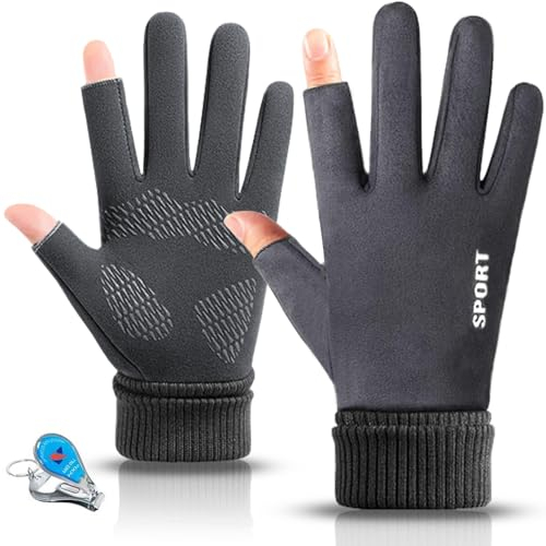 KXF Winter Warme Fingerlose Handschuhe für Männer und Frauen - Winddichte Thermo-Handwärmer mit Dickem Samtfutter, Verlängerter Strickmanschette und Touchscreen-Funktion