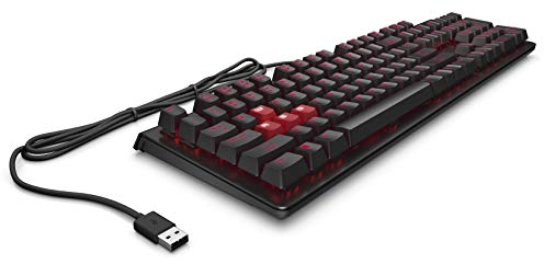 HP OMEN Encoder Tastiera, Switch Cherry MX Red, Tecnologia Meccanica Antighosting N-Key Rollover, LED Dedicati e Regolabili, Tasti Multimediali, Piedini Regolabili 2 Posizioni, USB, Nera