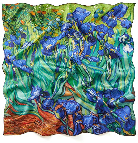 Prettystern Damen-Tuch 100% Seide Umschlagtuch bunt Kunstdruck 90cm van Gogh Schwertlilien Iris P618