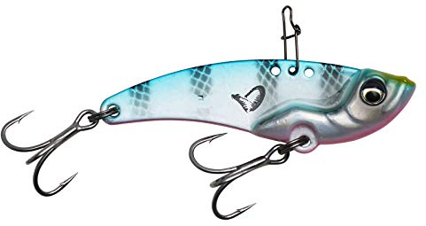 Savage Gear Vib Blade - Langes Wurfblatt mit Vibrations- und Blinkfunktion, ideal für Barsch, Hecht und Zander im Süß- und Salzwasser, ultrascharfe Dreifachhaken mit blau-pinken Streifen 5,5 cm