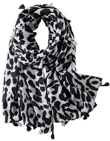 VALICLUD Langer Damen Schal Baumwolle Leopard Print, Weicher Leichter Schal, 180 X 90 Cm, Grau, Perfekt Für Alle Jahreszeiten Und Geschenke