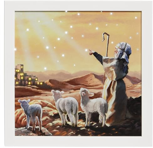 zeitzone LED Bild Weihnachten Hirte Schafe Sterne Betlehem Beleuchtet 28x28cm