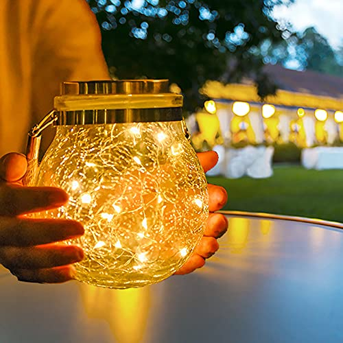 Lanterne Solari da Esterno, Ovker 1 Pezzi 30 LED Lampada Solare Giardino Esterno, Lanterna Solare a LED da Decorazione in vetro, Luci Solari Impermeabili per Festa,Terrazza,Natale(Bianco Caldo)
