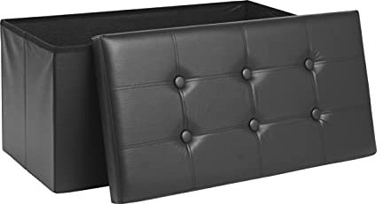 AKA Storage Ottoman, Padded Foldable Bench, Chest with Lid, Holds up to 300 kg, for Bedroom, Hallway, Living Room (Dark Grey Linen, 76cm x 38cm x 38cm)