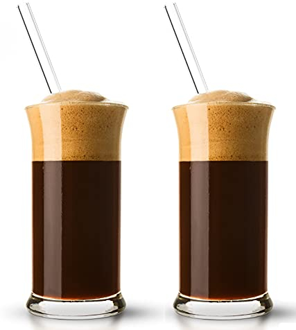 Topkapi 251.001-4-TLG Eiskaffee-Set “Rimini“ mit 2 Eiskaffeegläser + 2 Glashalmen, für Milchkaffee, Milchshake, Frappe, Cocktails, Longdrinks, Kakao