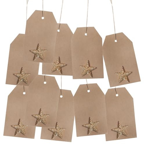 Logbuch-Verlag 12 Geschenkanhänger weihnachtlich zum Beschreiben für Namen mit Stern 9,5 x 5,5 cm gold natur