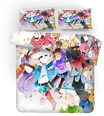 Spiel Undertale Bettset, 1/2 Person Bohemia Bettbezüge Mit Reißverschluss Kissenbezug Frisk Toriel Bettwäsche-Set (Einzel (135x200cm),Undertale 03)