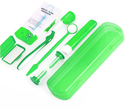 ZKSMNB Kit de Soins Orthodontiques Portable - Brosse Interdentaire, Fil Dentaire, Soins Bucco-Dentaires, Voyage, 8 Pièces (Vert)