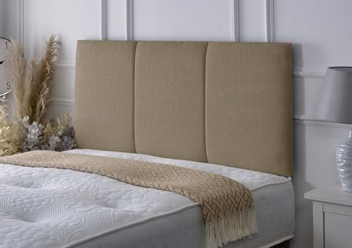Alton Padded Paneled Divan Bed Headboard | Chenille Fabric Headboards for 4ft6 Double Size Bed | Elegant design with wooden material headboards for beds (Stone, 4ft6 Double Height-20inch)