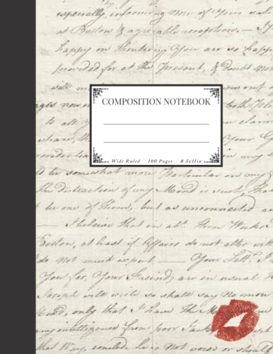 Composition Notebook:: Old Love Letter Kiss Cover, Aesthetic, Fancy, Coquette, Elegant, Romantic Notebook - Wide Ruled, 100 Pages, 8.5x11in