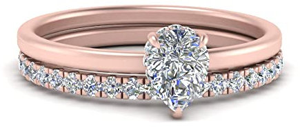 CustomizedGifts Pear Shaped Diamond Wedding Ring Sets Rose Gold Plated Created Cubic Zircon Pear Shape White Color Wedding Ring Sets Prong Setting. in Size 70 Party Wear Daily Wear Ornament