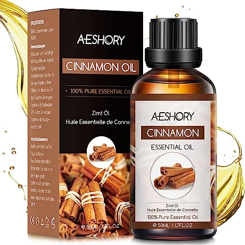 AESHORY Ätherische Öle Zimt 50ml, 100% Reine Natürliche Ätherisches Zimtöl in Therapeutischer Qualität, Aromatherapie Duftöle für Diffuser, Luftbefeuchter, Hautpflege, Haarpflege, Massage, Bad