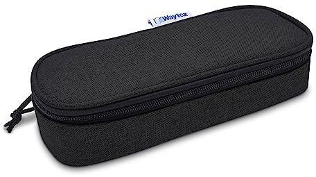 Waytex 931160 Federmäppchen, oval, groß, halbstarr, Reißverschluss, Schule, Büro, Aufbewahrung, Kosmetik, 23 x 9 x 6 cm, Schwarz, Schwarz, one Size, Federmäppchen oval, halbstarr