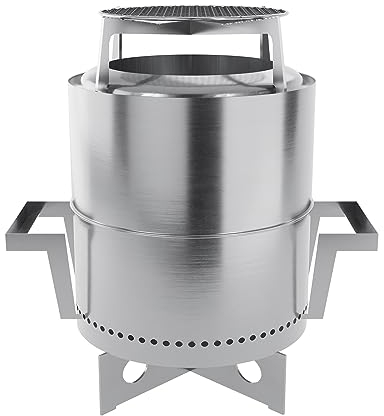 GCCSJ 39,5 cm Lagerfeuer-Feuerstelle, Verbrühungsschutz-Boden-Design, Edelstahl-Feuerstelle, Holzverbrennung mit abnehmbarem Aschekasten und Schutzhülle für den Außenbereich, Silber