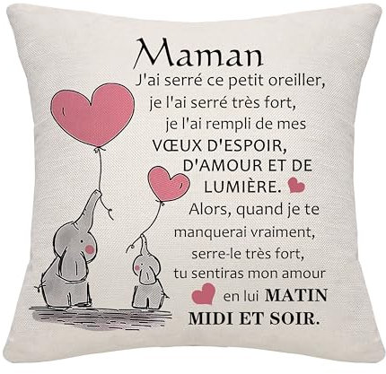Bommex Cadeau pour Maman de la Part de sa Fille et de Son Fils - Housse de Coussin Cartonnée pour Maman - Cadeau d'Anniversaire, Fête des Mères et Noël