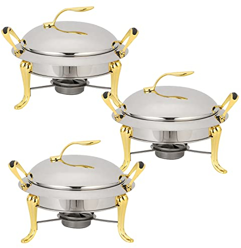 Gold 2 Pack 3L Chafing Dish Set - Full Size Stainless Steel Buffet Server for Catering, with Pans, Lid & Fuel Holders - Ideal for Wedding Dinner & Party, Food Warmer Included