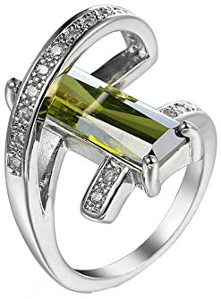 Bishilin Frauen Ringe Versilbert, Verlobungsringe mit Olivgrün Rechteck Zirkonia Silber Ringe Damen Modeschmuck Gr.52 (16.6)