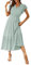 Awemeal Kleid Damen Sommer Elegant V-Ausschnitt Kurzarm Lang Sommerkleid Boho Blumenkleid mit Gürtel Rüschen Saum Wickelkleid Strandkleid A Linie Fließend Maxikleid （XL, Grün）