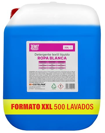 Hostelpak | 20L - Detergente líquido Ropa Blanca, Lavandería profesional, Detergente ropa clásico, Detergente para el lavado de ropa