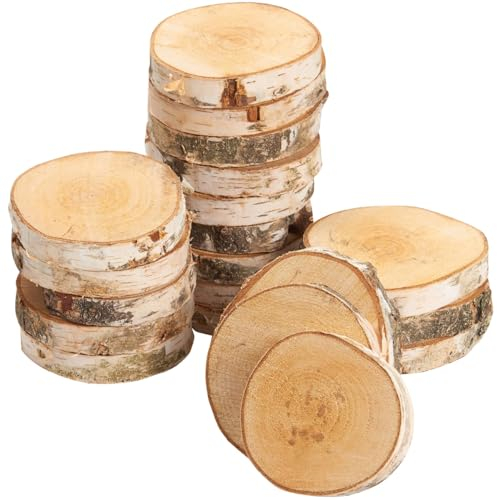 Kleine Holzscheiben zum Basteln oder Dekorieren - 20 Stück naturbelassene Mini baum-scheiben mit 10cm - 12cm Durchmesser aus birken-holz - runde Holz Birkenscheiben als Holzdeko Holzplatten