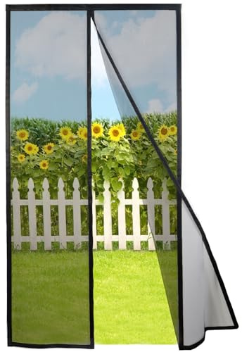 Risareyi Magnet Fliegengitter Balkontür 110x245cm, Schwarz Moskitonetz Tür | Insektenschutz Fenster Ohne Bohren, Ideal für Haustür Terrassentür, Schiebetür, mit Starken Magneten, Selbstschließend