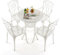 GIANTEX Conjunto de Mesa de Jardín 5 Piezas, Mesa de Jardín con 4 Sillas de Hierro Fundido de Aluminio, Mesa Bistro para 4 Personas, Mesa con Agujero de Sombrilla Dia.5 cm, para Terraza, Balcón