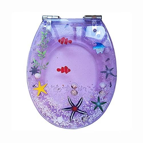 Toilet seat soft close toilet seat 16.5'' Deep Ocean Clear Fish Toilet Seat Cover, Resin Toilet Seat Oval Elongated Toilet Seat Slow Close, Seashell Toilet seat, Easy to Clean & Install, 36×42,Blue (