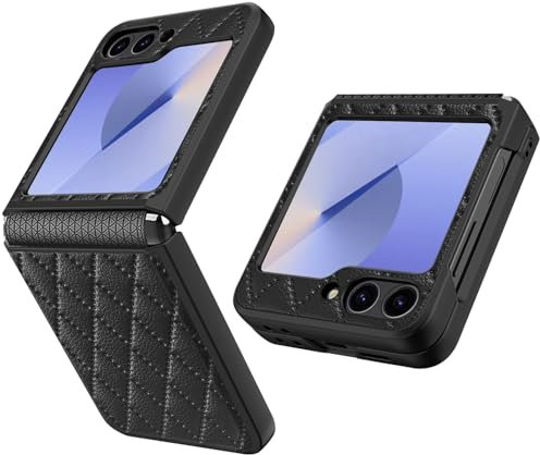 MiRowy Hülle für Samsung Galaxy Z Flip6 5G, Folable Handyhülle mit Panzerglasfolie Kamera Displayschutzhülle, [Scharnierschutz] 360 Grad PC + Leder Schutzhülle für Samsung Galaxy Z Flip 6 - Schwarz