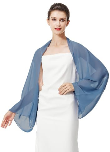 BEAUTELICATE Chiffon Schal Stola Damen Festlich Elegante Schultertuch Bolero Shrug mit Ärmel für Abendkleider Brautkleider Sommer Hochzeit (Schiefer Blau, Einheitsgröße)