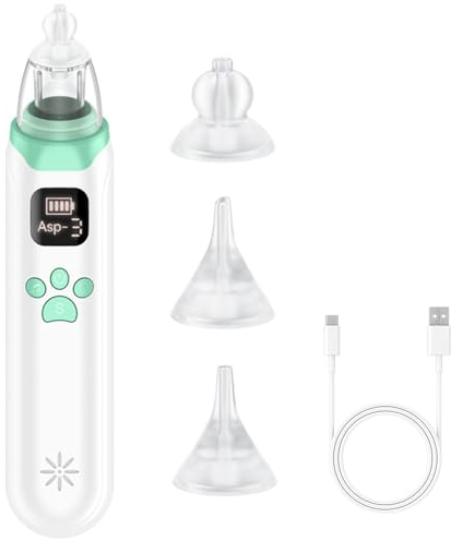 Aspiratore Nasale Neonato Elettrico, Ricaricabile con 3 Livelli di Aspirazione & 3 Punte in Silicone Morbido, Design Anti-Riflusso, Doccia Nasale per Lavaggio Nasale Bambini, Baby Nasensauger