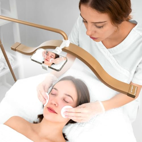 XoTiq LED Half Moon Floor Light for Eyelash Extensions,Foldable Half Moon Light for Lashes, Adjustable Brightness & Height & Warm for Tattoo Artists, Nail Techs, Estheticians gold