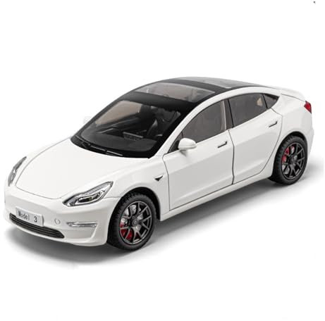 RLIUFEI Maßstab 1:24, geeignet für Tesla Model 3 Automodell, Druckgusslegierung, hochsimulierte Interaktion mehrerer Komponenten(White)