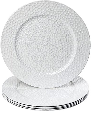 MAONAME 13 White Charger Plates Set of 6, Bubble Plastic Plates Chargers, Decorative Chargers for Dinner Plates, Round Charger for Wedding, Party