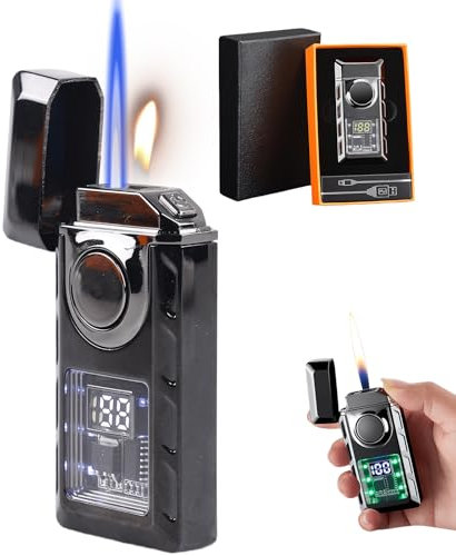 Metall-Smart-Doppelflammenfeuerzeug, Feuerzeug mit Zwei Flammen mit sichtbarer Luftkammer, Winddicht Feuerzeug mit einstellbare Flamme, Nachfüllbares Butanfeuerzeug geeignet für Geschenk (ohne Gas)