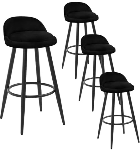 WOLTU Barhocker 4er Set, Barstuhl Küchenhocker, hoher Hocker mit Rückenlehne Fußstütze, aus Samt Metall, für Bars Theken Bistros, Schwarz, BH296sz-4