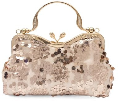 CORIOS Vintage 1920s Pailletten Abendtasche Damen Samt Clutch Tasche Elegante Diamant Schultertasche Hochzeit Brautbörse Handtasche Glänzend Strass Portemonnaie Tasche Kette Umhängetasche Champagner A