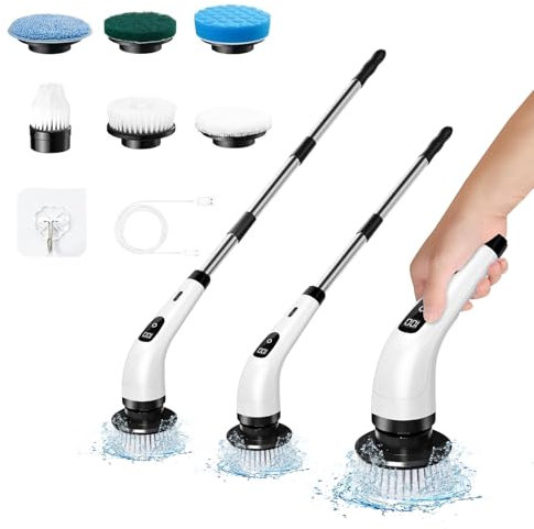 Upgrade 6 in 1 Electric Cleaning Brush,XWXO Electric Spin Scrubber, Bathroom Scrubber Dual Speed with Extension Arm for Kitchen, Car, Tile, Wall, Floor, Shower