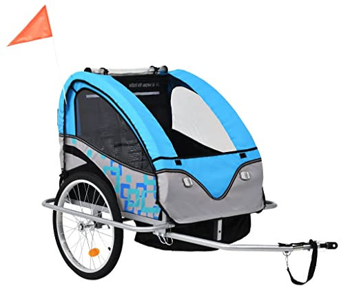 Home Garden 2-in-1 Fahrradanhänger & Kinderwagen, Blau und Grau