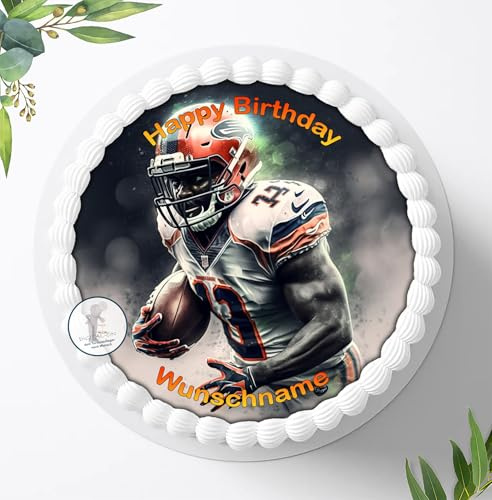 Tortenbild, Zuckerbild Personalisiert mit oder ohne Wunschnamen zum Geburtstag, Football, Essbares Foto für Torten, Tortenbild zum Geburtstag, Tortenaufleger Ø 20cm - 1942z