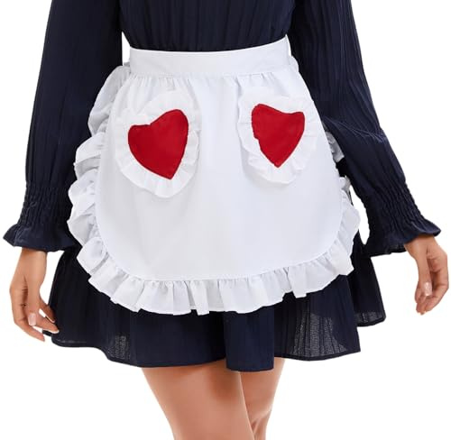 Nanxson Damen Mädchen Küchenschürze Retro Maid Kostüm Kochschürze | Frauen weiß kurz Taillenschürze, Cosplay Halbschürze mit Tasche für Küche, Party, Halloween, Karnel