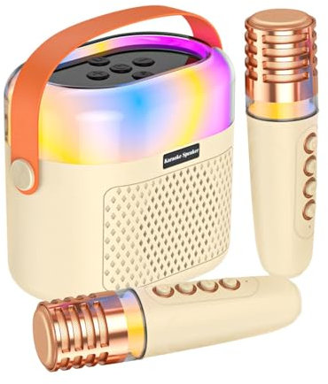 Kids Karaoke, 1200mAh Singing Device with 2 Wireless Microphones, 4.72x2.76x5.12 inches Indoor Music and Mic Kit Set, Home Karaoke Speaker for Occasions